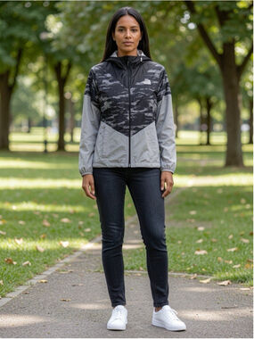 The North Face Women's DryVent Rain Jacket Coat Grey Size Small Camo Gorpcore